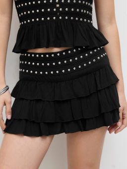 Cider - Low Rise Rivet Ruffle Hem Layered Mini Skort