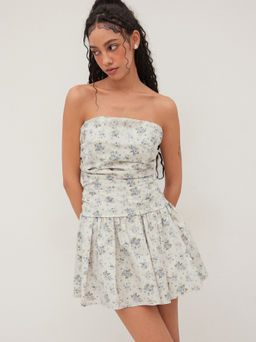 Cider - 100% Cotton Floral Ruched Bandeau Dress