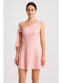 Cider - Asymmetrical Neck Knotted Mini Dress
