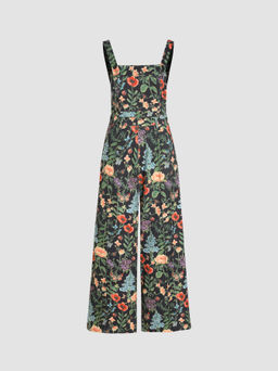 Cider - Lightweight Corduroy Floral Button Wide Leg Jumpsuit