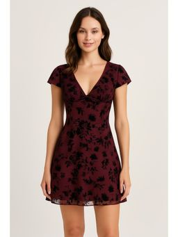 Cider - Mesh V-neck Floral Bow Mini Dress