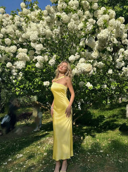 Cider - Satin Backless Buckle Bowknot Maxi Dress