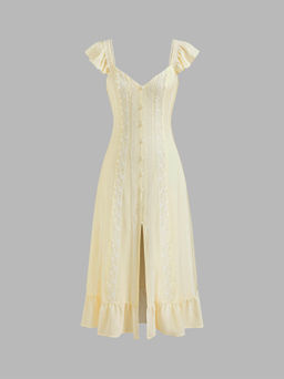 Cider - Sweetheart Neckline Applique Split Ruffle Hem Dress