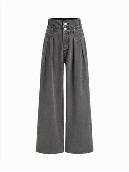 Cider - Double High Rise Solid Button Wide Leg Jeans