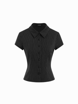 Cider - Collar Stripe Short Sleeve Shirt