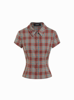 Cider - Collar Stripe Short Sleeve Shirt