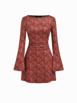 Cider - Cotton-blend Ruched Bell Sleeve Dress