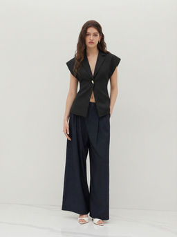 Cider - Linen-blend V-neck Dolman Sleeve Blazer Vest