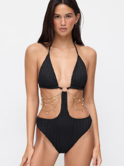 Cider - Shaping Lettuce Trim Cut Out Shell Chain O-Ring One Piece Swimsuit
