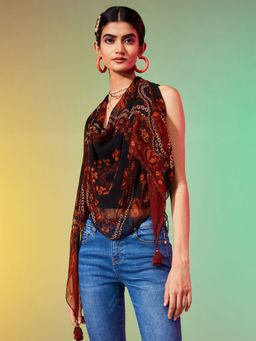 Label Ritu Kumar - Brown Dew Drops Printed Scarf