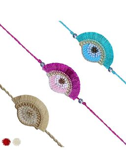 MasQ - Mayur Teal Begie Pink Rakhi (Pack of 3)