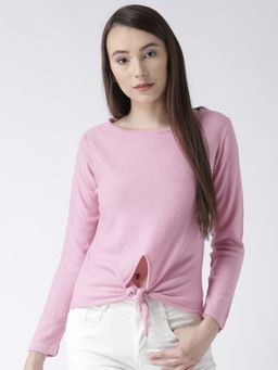Club York - Women Pink Solid Pullover Sweatshirt