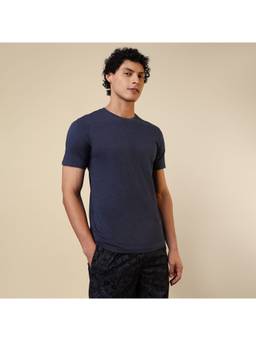 Sleepz by Raymond - Regular Fit Solid Fancy Navy Blue T-Shirt