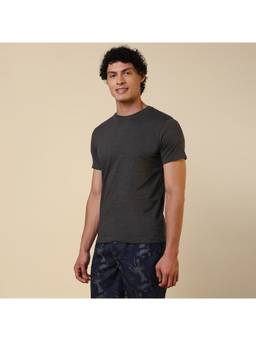 Sleepz by Raymond - Regular Fit Solid Dark Grey T-Shirt