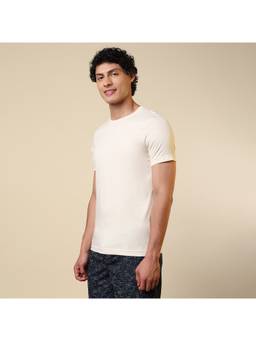 Sleepz by Raymond - Regular Fit Solid Off White T-Shirt