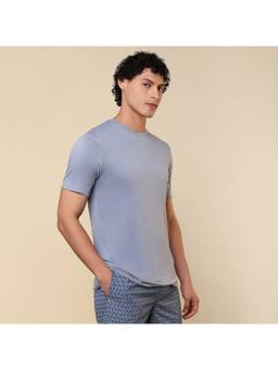 Sleepz by Raymond - Regular Fit Solid Medium Blue Pure Cotton T-Shirt
