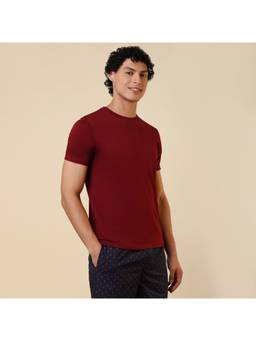 Sleepz by Raymond - Regular Fit Solid Dark Maroon T-Shirt