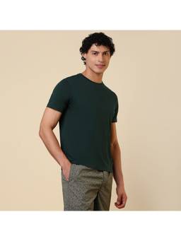 Sleepz by Raymond - Regular Fit Solid Dark Green T-Shirt