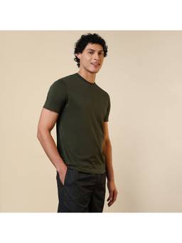 Sleepz by Raymond - Regular Fit Solid Fancy Olive T-Shirt