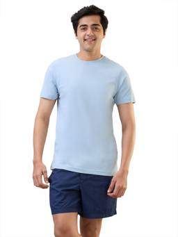 Sleepz by Raymond - Regular Fit Solid Light Blue T-Shirt