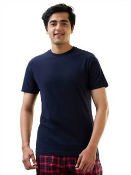 Sleepz by Raymond - Regular Fit Solid Navy Blue T-Shirt