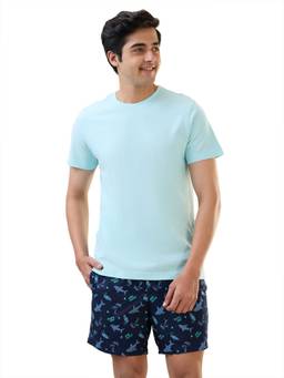 Sleepz by Raymond - Regular Fit Solid Light Turquoise T-Shirt