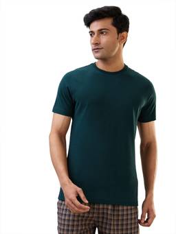 Sleepz by Raymond - Regular Fit Solid Dark Green T-Shirt