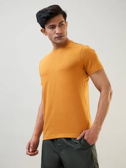 Sleepz by Raymond - Regular Fit Solid Dark Yellow T-Shirt