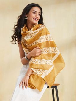 Fabindia - Mustard Cotton Silk Batik Printed Stole
