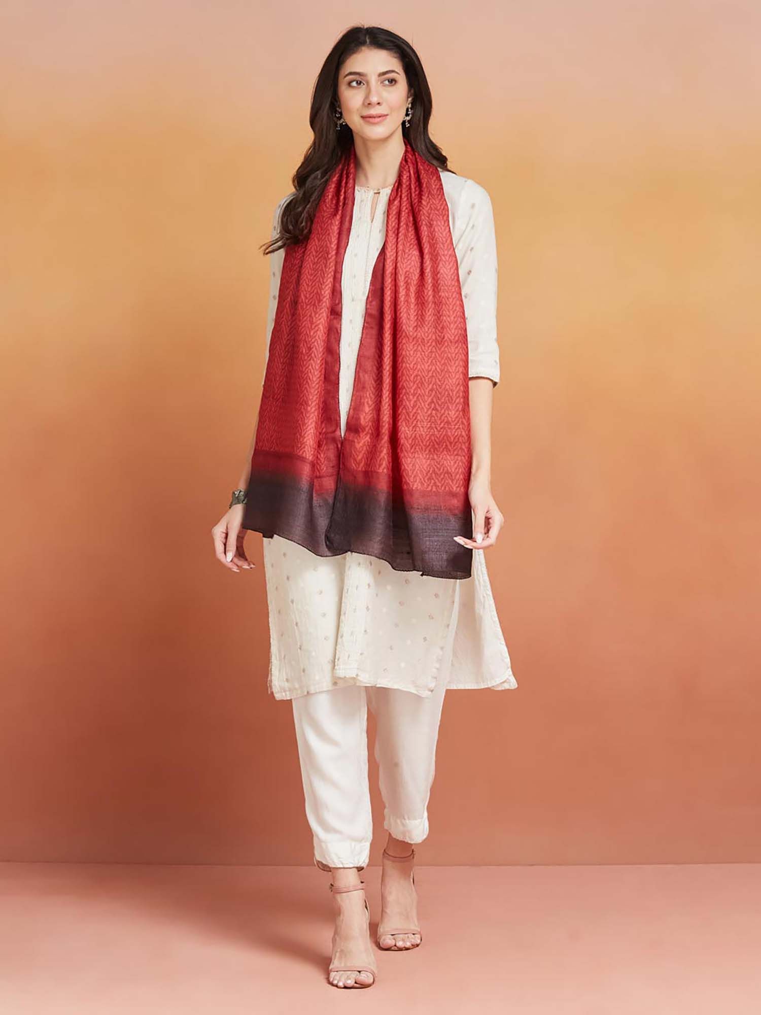 fabindia Maroon Silk Stole-picture-13