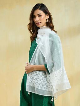 Fabindia - White Cotton Silk Chikankari Stole
