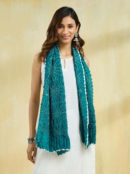 Fabindia - Teal Viscose Blend Bandhani Stole