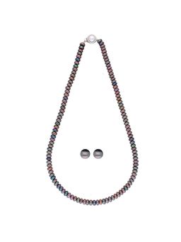 Sri Jagdamba Pearls - Single Line Grey Pearl Necklace Set
