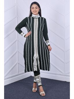 KNITZY - Women Green Stripes Woven Kurta with Pant