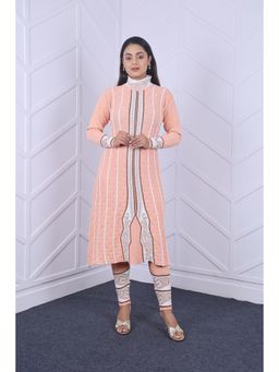 KNITZY - Women Peach Stripes Woven Kurta with Pant