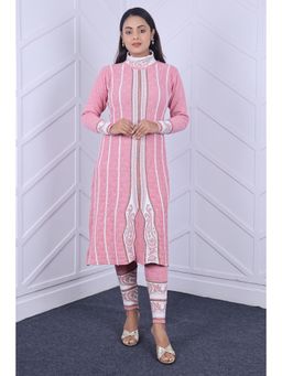 KNITZY - Women Pink Stripes Woven Kurta with Pant