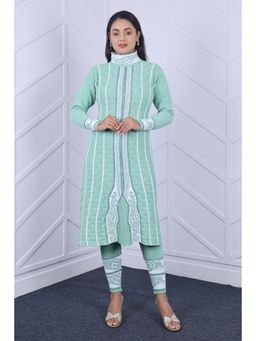 KNITZY - Women Green Stripes Woven Kurta with Pant