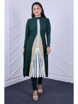 KNITZY - Women Green Self Design Woven Kurta with Pant