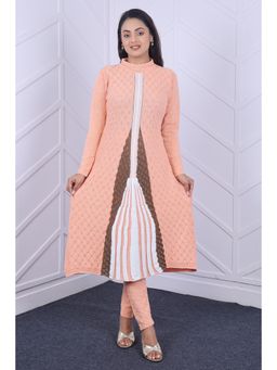 KNITZY - Women Peach Self Design Woven Kurta with Pant