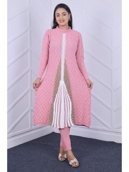 KNITZY - Women Pink Self Design Woven Kurta with Pant