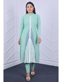 KNITZY - Women Sea Green Self Design Woven Kurta with Pant