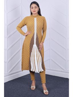 KNITZY - Women Mustard Self Design Woven Kurta with Pant