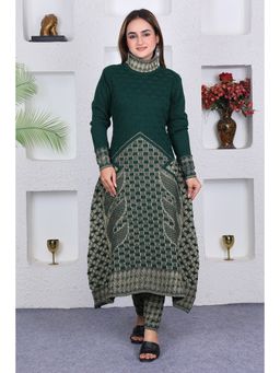 KNITZY - Women Green Self Design Woven Kurta with Pant