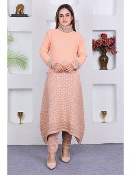 KNITZY - Women Peach Self Design Woven Kurta with Pant