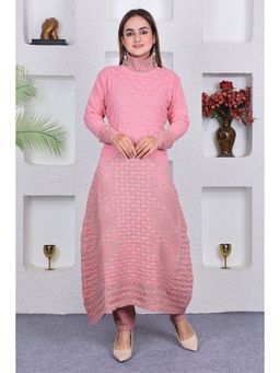 KNITZY - Women Pink Self Design Woven Kurta with Pant