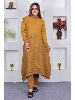 KNITZY - Women Mustard Self Design Woven Kurta with Pant