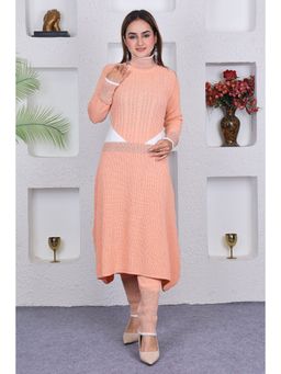 KNITZY - Women Peach Colorblock Woven Kurta with Pant