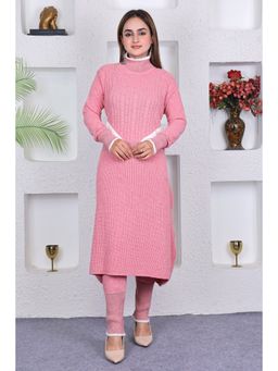 KNITZY - Women Pink Colorblock Woven Kurta with Pant