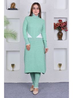 KNITZY - Women Green Colorblock Woven Kurta with Pant
