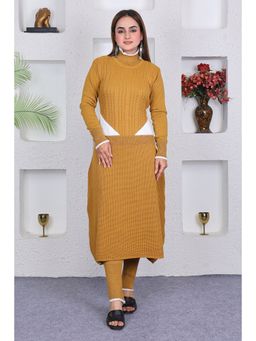 KNITZY - Women Mustard Colorblock Woven Kurta with Pant